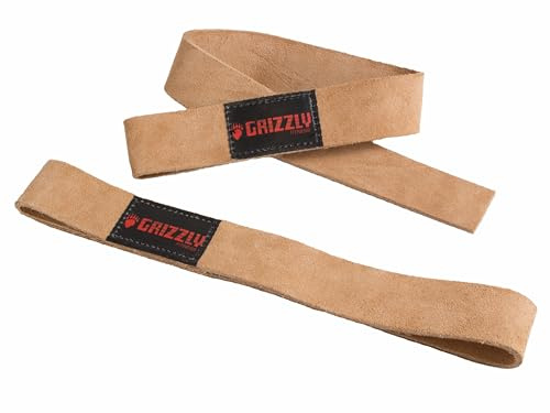 Grizzly Fitness Handgelenkriemen aus echtem Leder, 3,8 cm, für Männer und Frauen, 1 Paar, Einheitsgröße für Profis verwendet, um die Griffstärke zu erhöhen und das Rutschen beim Heben und Ziehen zu reduzieren, 3,8 cm breit x 52 cm lang, weiches Echtleder für maximale Haltbarkeit und Komfort