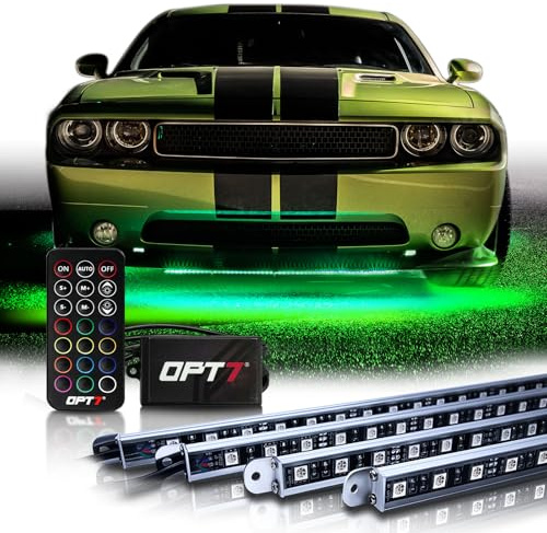 OPT7 Aura Aluminum Car Underglow Lights with Remote Control, Exterior Neon Accent Under Glow Kit for Cars, Waterproof Rigid Light Bars, 12V RGB Multicolor LED Strip