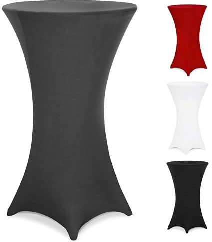 Detex Stehtischhussen 80-85cm Anthrazit | Stretch, Überzug, verstärkter Fußbereich, Waschbar, Party, Hochzeit, 165g/m², Faltenfrei, Bistrotisch, ÖkoTex Zertifiziert