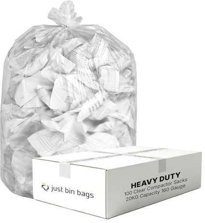 Just Bin Bags 100 x Clear Compactor Sacks - 40 Micron - Extra Heavy-Duty | Durable, reliable refuse sacks for everyday waste handling.