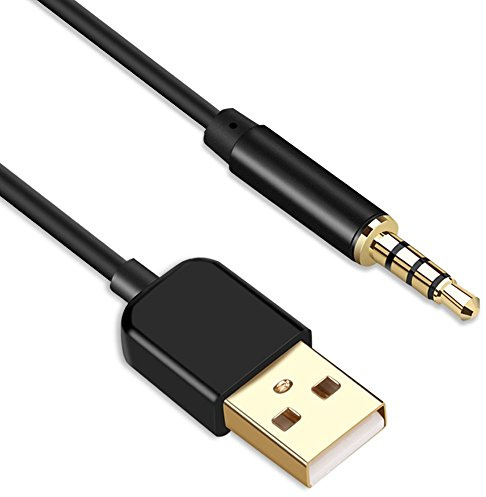AGPTEK 3,5 mm Klinke/Stecker auf USB Datenkabel, 2 in 1 Aux Kabel für MP3, MP4 Player, Diktiergerät, BT Kopfhörer, Schwarz