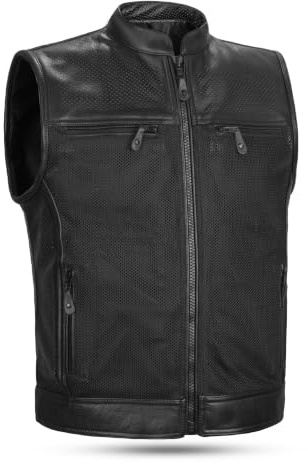 Leatherick Herren perforiert stil dauerhaft Real Leder weste schwarz - 3XL