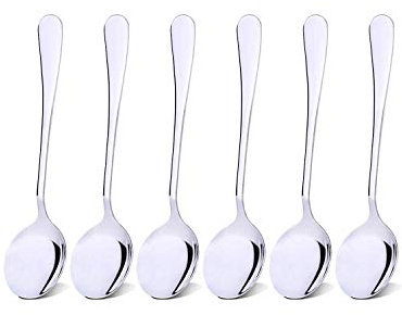 Qinglele Suppenlöffel-Set, löffel suppe, Esslöffel, Edelstahl Esslöffel 304, rund, 18 cm, 6 Stück