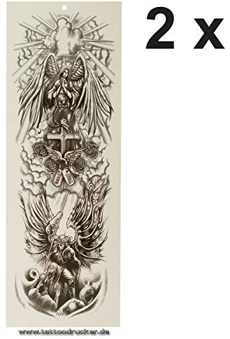 2 x XXL Tattoo - Engel Kreuz Taube Dämonen Himmel - Arm Bein Körper Haut Tattoo TQB043 (2)
