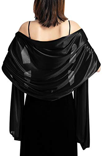 Petalum Elegant Braut Schal Stola Schal für Kleider, Hochzeit Party Retro Umschlagtücher Leicht Weich Schal Wraps Schwarz 200 cm