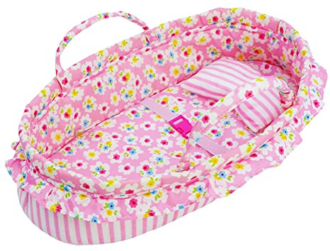 June Garden Cozy Dream Doll Bassinet - Baby Doll Portable Carrier - Fits for American Girl Dolls up to 14 - Soft Pillow & Safety Buckle Included