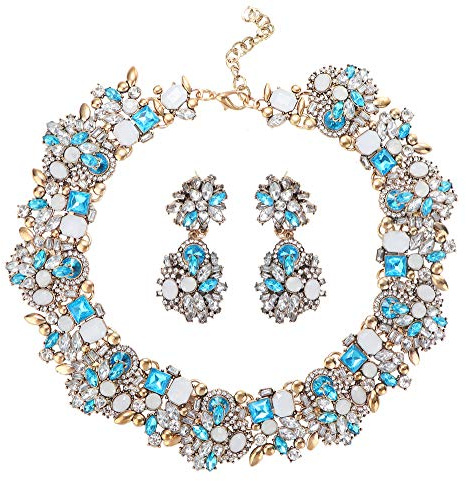 Kakonia Bib Statement Halskette und Ohrringe Set für Damen - Chunky Choker mit Strass, Vintage Mode Custume Schmuck