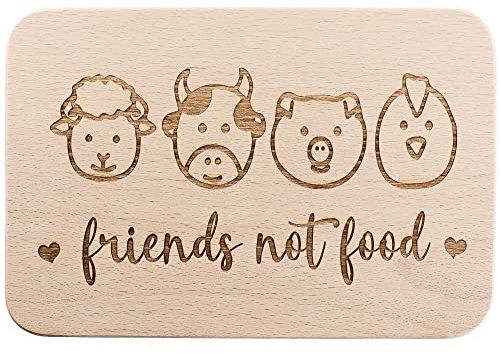 Spruchreif | Frühstücksbrettchen aus Holz | Brotzeitbrett mit Gravur | Geschenke Vegetarier | Geschenke Veganer | Frühstücksbrettchen mit Gravur | Friends not food