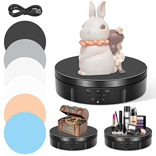 Drehteller Elektrisch, VAYOTOY 360 Grad Drehscheibe Elektrisch 6 Zoll/14,6 cm 10 kg Kleiner Elektrischer Drehteller mit 6 Hintergrundpapier USB-Aufladung für Anzeige und Fotografie