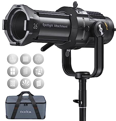Godox VSA-26K Spotlight Attachment Kit, Snoot Conique avec lentille de Projection 26° et 9 gobos pour Flash et Video Light (VSA-26K)