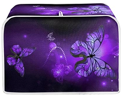 Talayituse Purple Butterfly Print Toaster Cover for 4 Slice Wide Slot, Lightweight Dust Protection Washable Appliance Bag for Bread Maker