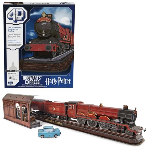 4D Build - Harry Potter, Hogwarts Express, 3D-pussel av magisk järnväg gjord av högkvalitativ kartong, 181 delar, för fans av den magiska äventyrsserien från 12 år