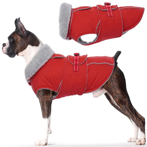 Lelepet Winter Hundemantel, Wasserdichter Wintermantel für Kleine Hunde, Warme Hundejacke mit Fleecekragen, Hund Winterjacke Outdoor Schneeanzug (Rot, S)