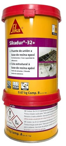 Sika - Sikadur 32+ (AB), Grigio - Adesivo epossidico strutturale - Riprese di getto - Ancoraggi - Latta metallica da 1Kg (A+B)