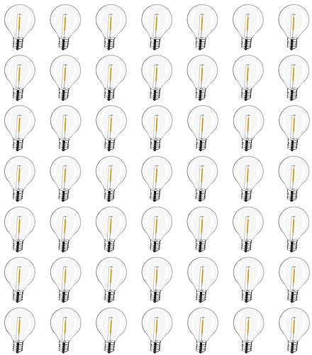 LiEiDi 50-Pack G40 LED Replacement Light Bulbs, E12 Screw Base Shatterproof Globe Bulbs for Outdoor String Lights, 0.6 Watt 40 Lumens Equvalent to 5 6 7 Watt Incandescent Bulbs, Warm White 2200K