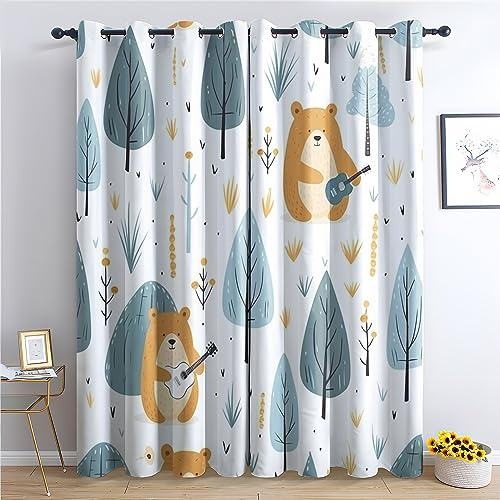 SZLYZM Vorhänge Kinder Jungen Mädchen, Verdunkelungsvorhang 2er Set - Vorhang Blickdicht Bär Muster, Thermovorhang für Deko Wohnzimmer Schlafzimmer Kinderzimmer, Gardinen mit Ösen 220x140 cm (HxB)