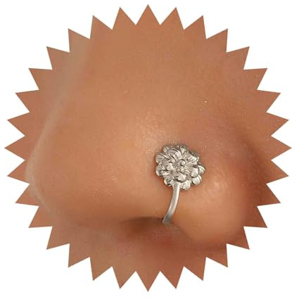 Cimenexe Gothic Nasenring Silber Blume Nase Manschette Ring Blume Nicht Piercing Nase Ring Kleine Blume Nase Ring Hoop Schmuck Für Frauen Und Mädchen Geschenke