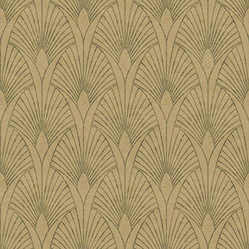 BRICOFLOR Papier peint Art déco séjour & salle à manger Tapisserie graphique beige doré chambre adulte Papier peint intissé graphique