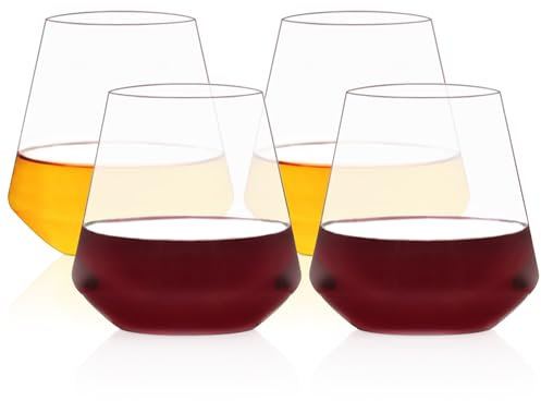 HAHASHOW Copas Vino Plástico 4 Vasos 17oz/500ml Irrompible Tritan Copas de Vino sin Pie para Whisky Zumo Camping Fiesta