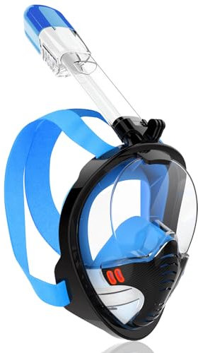 AKOFIC Schnorchelmaske Erwachsene Kinder Vollmaske, 180-Grad-Sicht Tauchmaske Vollgesichtsmaske Sportkameras Kompatible, Lecksicherung Tauchermaske Vollmaske, Antibeschlag Snorkeling Mask