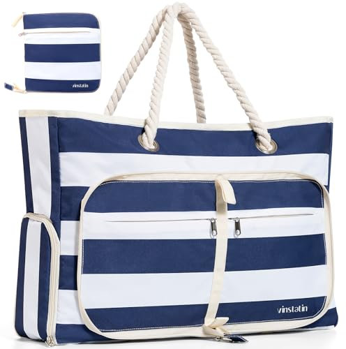 Vinstatin Strandtasche Damen Groß,Leichte Vielseitiger Damen Shopper mit Reißverschluss,Wasserdicht Schwimmtasche Tragetasche，Saunatasche,Tote Bag für Strand Reisen-Familie