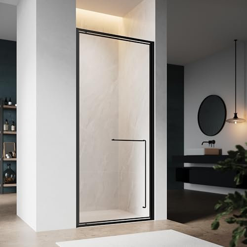 SONNI Drehgelenk Duschtür 90x195CM Scharnier Dusche Schwarzer Wasserschutzleiste Magnetische Anziehung 6mm gehärtetes Glas