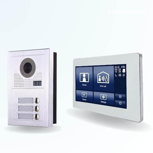BT Security Portier interphone vidéo Modern 2 Fils - 3 Appartements - 3 écrans tactiles connectés 7 Blanc