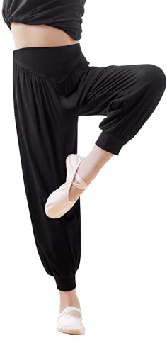 DanceDaily Black Ballet Pants for Little Girls Modal Harem Trousers for Sports, Gymnastics, Dancing, Running