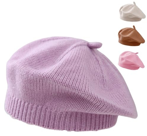 Yaopelky Baby Barett Hut Kleinkind Mädchen Herbst Winter Warm Beanie Mütze kleines Mädchen Französisch Künstler Strickmütze für 0-12 Monate (DE/NL/SE/PL, Alter, 0 Monate, 12 Monate, Lila)