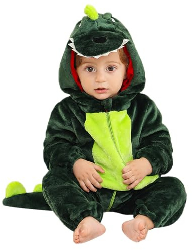 YloveM Unisex Baby dinosaurie kostym nyfödda flickor pojkar sparkdräkt dragkedja overall höst vinter flanell småbarn en del sovdräkter med huva