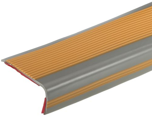 QUARKZMAN 3.2Ft Treppenkantenprofil, 3mm PVC Selbstklebender Treppenkanten-Schutz L-Form Treppenabschluss Treppenstufenkantenverkleidung für den Außen- und Innenbereich, Braun/Grau.