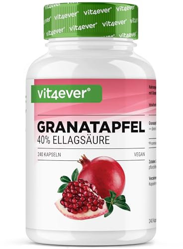 vit4ever Granatapfel Extrakt - 240 vegane Kapseln - Natürlicher Premium Extrakt mit 40% Ellagsäure - Hochdosiert - Vegan