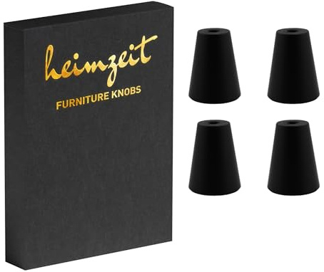heimzeit Poignées de Placard Cone pour Portes, Tiroirs et Commodes en Aluminium de Haute Qualité [4 Pièces, Rondes] Couleur: Noir, Design Élégant, Boutons de Meuble avec Poignée à un trou et vis