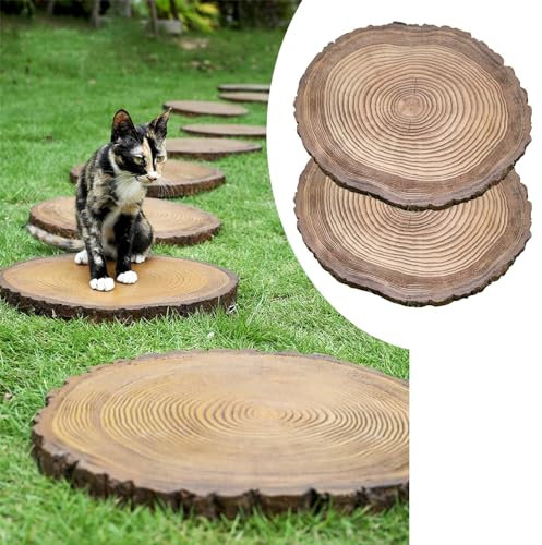 WOTZOV Trittsteine für den Garten mit natürlicher Holzstruktur, Trittsteine aus Holzstapel in dreidimensionaler Form für Gehwege, dekorative Holzscheiben, Fußsteine, P,4 Pack