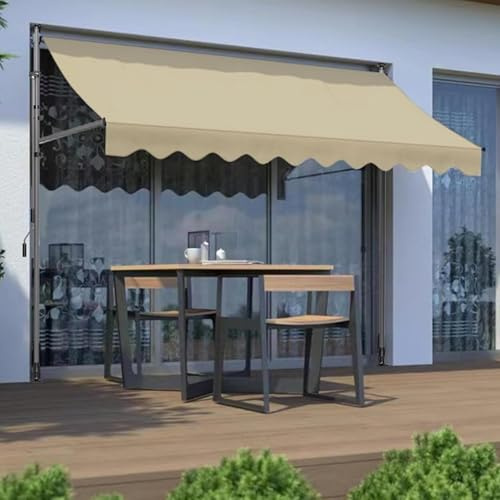Teleskop-Vordach, einziehbare und verstellbare Klemmmarkise für den Außenbereich mit Kurbel, Sonnenschutz für Garten, Terrasse, Balkon, Fenster, Beige + Grauer Rahmen, 250 cm