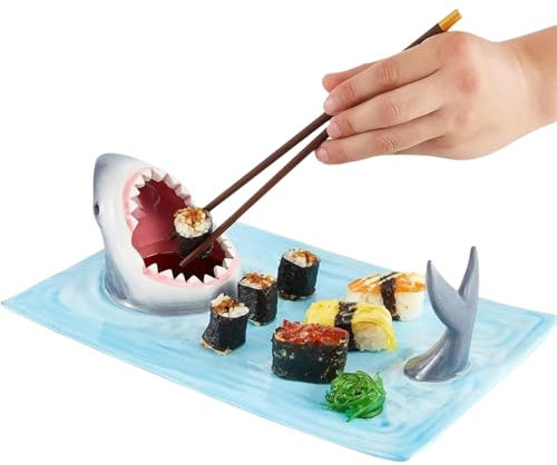 LXIXMQWT BlUe Shark Sushi Platter Suitable for Refrigerator, Dishwasher, Microwave, Oven Blue Shark Plate As a Creative Gift for Friends