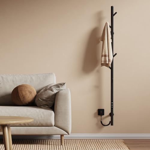 EMKE Radiador eléctrico para baño, termostato Inteligente WiFi, Negro | Calentador de Toallas eléctrico de Barra única, 150 cm de Altura