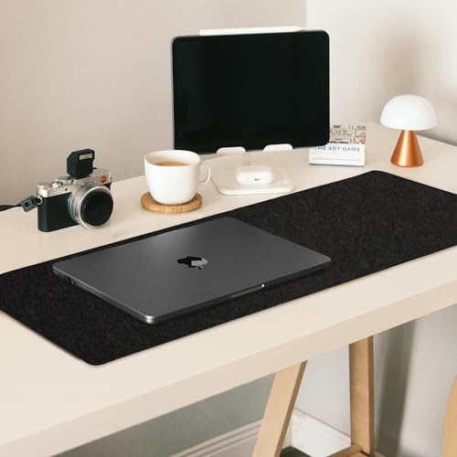 Modern Nest Filz-Schreibtischunterlage, groß, rutschfest, großes Mauspad, wasserabweisend, Filz-Schreibtischunterlage, Schutzunterlage für Tastatur und Maus, Laptop und Computer (Schwarz, 90 x 30 cm)