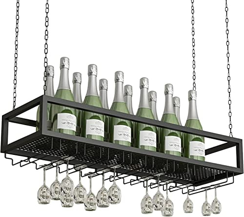 Home Étagère de rangement murale pour verres à pied et verres à champagne en métal noir 60 x 25 x 20 cm