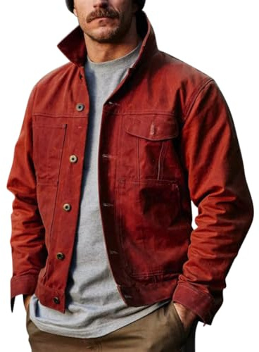Oanviso Giacca Cargo Da Uomo Retro Multi Tasca Vestibilità Comoda Giacca Camicia A Maniche Lunghe Detroit Giacca Primavera Autunno Taglio Regolare Giubbotto Camicia Rosso XL