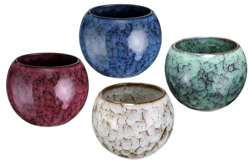 QUARKZMAN 4pcs Tasses à Thé Chinoises Japonaises 5.07 oz 4 Couleurs | en Céramique, Ensemble de Thé Gong Fu Artisanal Céramique à Glasure Changeante Sans Anse Petite Tasse à Thé