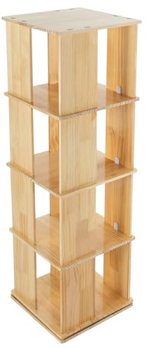 Aohuada 360° drehbares Bücherregal Drehbares Regal 4 Ebenen für Bücher Holz Weiss Schwarz Rund Drehbar Freistehend Multifunktionales Regal Kindersicher 40x40x127cm 50kg