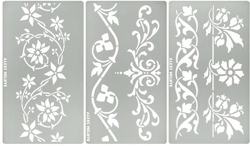 Aleks Melnyk No.510 Metal Stencils, Swirls, Ornaments, Flowers Vine, Patterns, Border, Small Stencils, 3 PCS, Templates for Wood Burning, Engraving, Crafting, Scrapbook, Art, Ornate