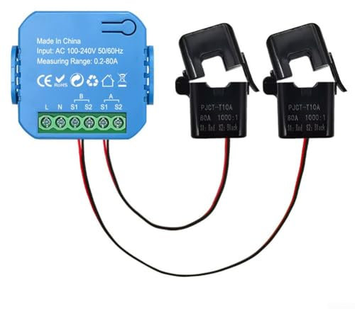 Compteur électrique intelligent Tuya, compteur bidirectionnel intelligent avec Wi-Fi et transformateur de courant pour une mesure en temps réel de la puissance totale (2 CT)