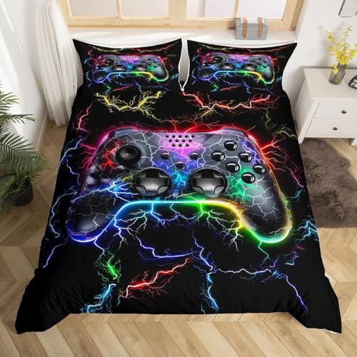 RZPFQB Console Jeu vidéo Housse de Couette pour Chambre d'enfant 1 Personne 90 x 190 cm Gamer Parure de Lit en Microfibre pour Enfant GarçOn Fille Ado Game Controller Ensemble de lit