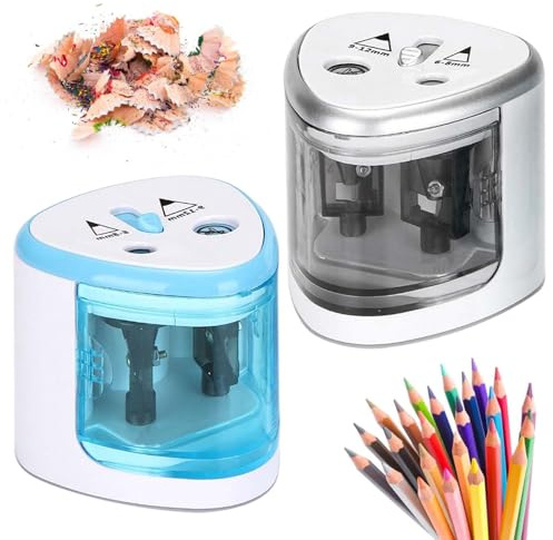 Temperamatite elettrico, 2 pezzi di temperamatite elettrico per doppio foro per 6-8 mm e 9-12 mm per scuole famiglie tutte le matite colorate pastelli e eyeliner