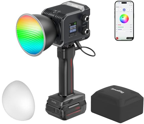 SMALLRIG RC 100C RGBWW LED Video Light, App Control, 100W Mini COB Continuous Output Lighting, Handheld Spotlight 2700-10000K/CRI 96+/TLCI 98+/12 Effects, 11000Lux/1m, With Battery Grip Handle - 5383