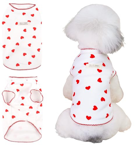 Vêtements pour Chien et Chat - T-Shirt sans Manches Élastique Imprimé Cœur pour Été - Haut Débardeur Mignon pour Chien, Chihuahua, Shih Tzu, Yorkie - Tenue pour Chat