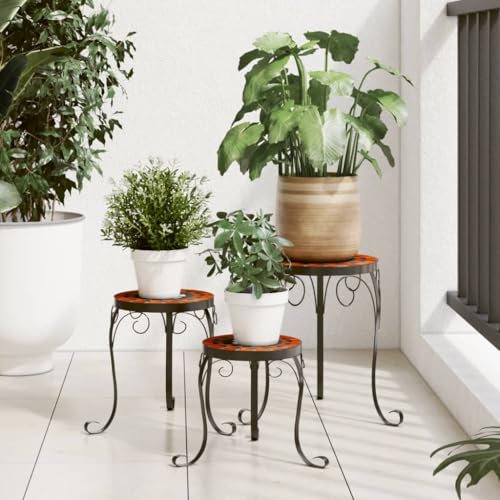 LVHUIDEH 3er Set Mosaik Beistelltisch Blumenhocker Blumenständer Mosaiktisch Pflanzentisch Eisen + Keramik