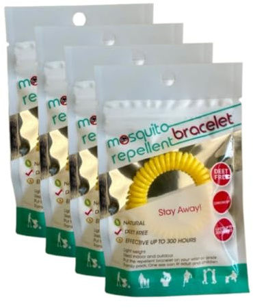 TIENDIFY – Pack 4 o 12 Pulseras Citronela Niños y Niñas, Repelente de Mosquitos Natural, Hasta 7 Días de Protección, Ajustables, 4 Colores, Uso Infantil Exterior e Interior (PACK DE 4, AMARILLA)